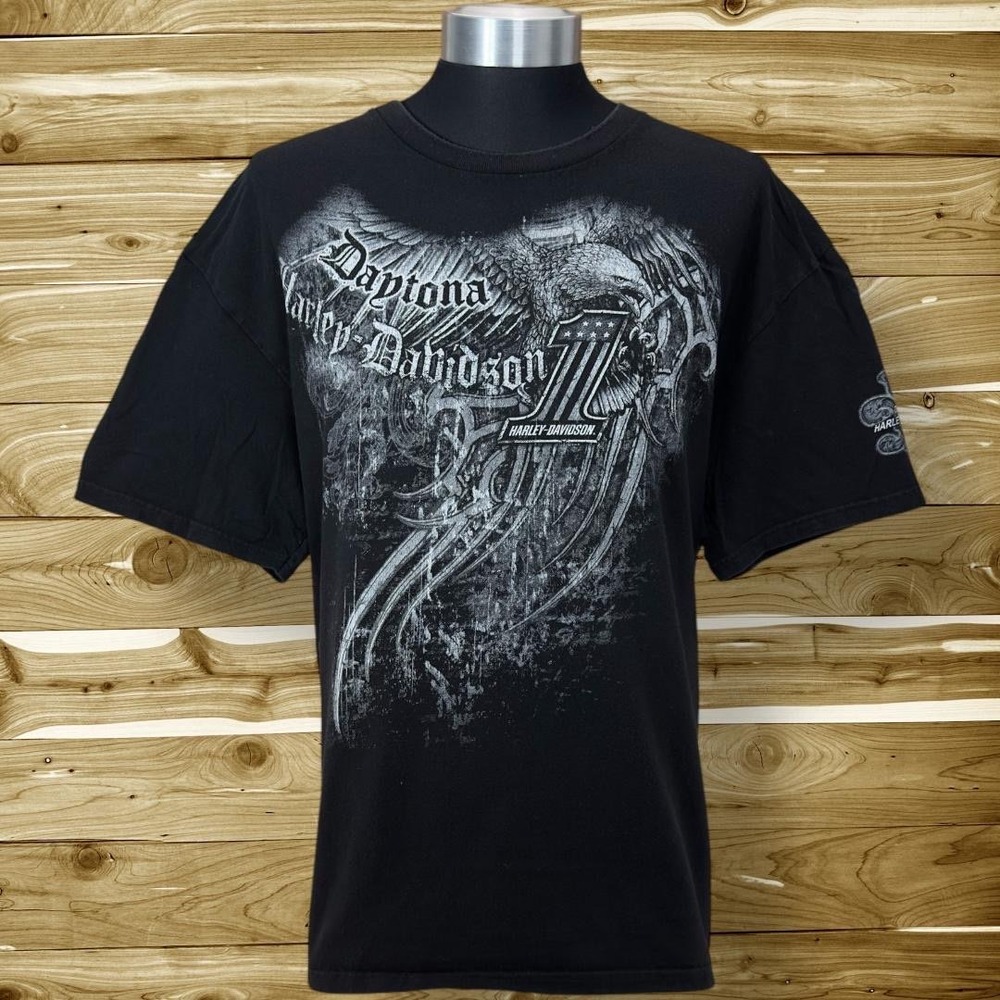 Harley Davidson Daytona Graphic T-Shirt Eagle Biker Black 100% Cotto  size 2XL